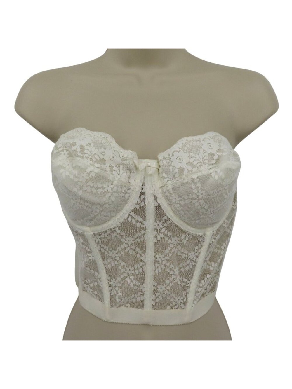 VTG Youthcraft 38C Women Longline Strapless Bra Ivory Floral Lace Underwire
